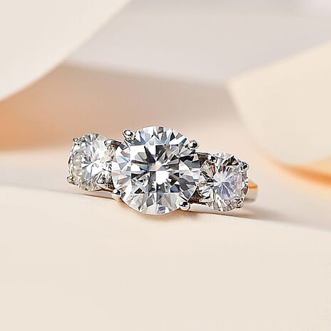 D'Joy Moissanite Ring in Platinum Overlay Sterling Silver 4.30 Ct.