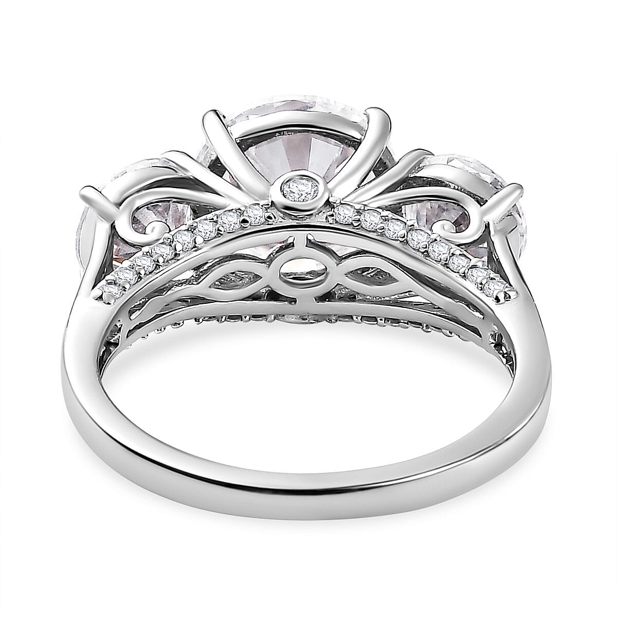 Moissanite Ring in Platinum Overlay Sterling Silver 4.30 Ct. Moissanite Ring in Platinum Overlay Sterling Silver 4.30 Ct.