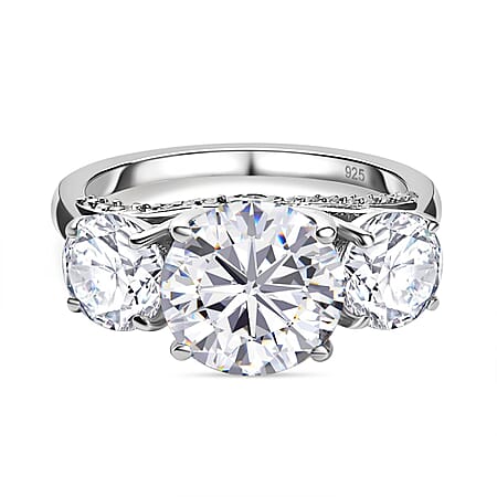 D'Joy Moissanite Trilogy Ring in Platinum Overlay Sterling Silver 4.30 Ct.