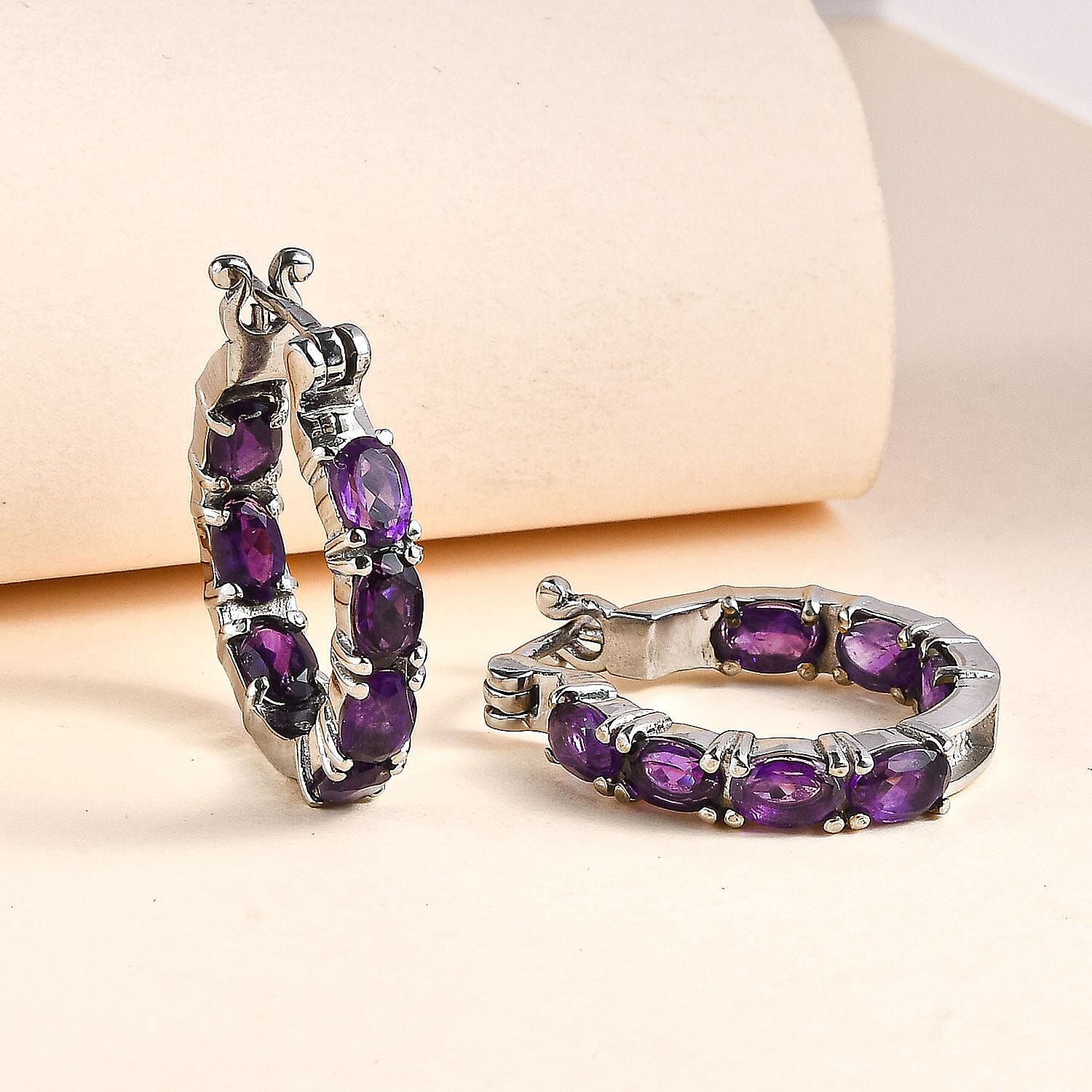 African Amethyst Hoop Earrings 6.14 Ct.