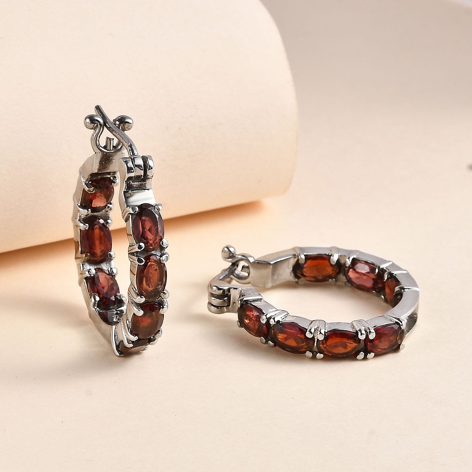 Red Garnet J Hoop Half Hoop Earrings 7.826  Ct.