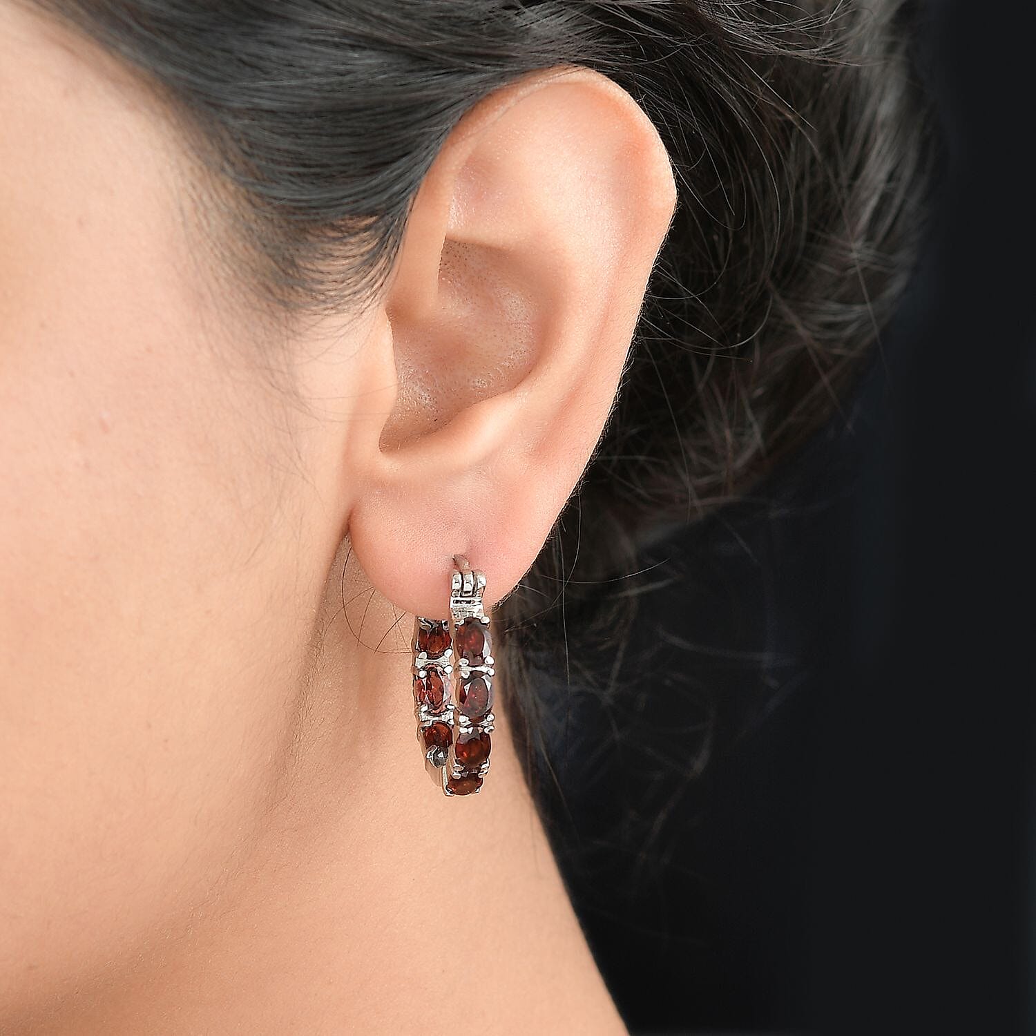 Red Garnet J Hoop Half Hoop Earrings 7.826  Ct.