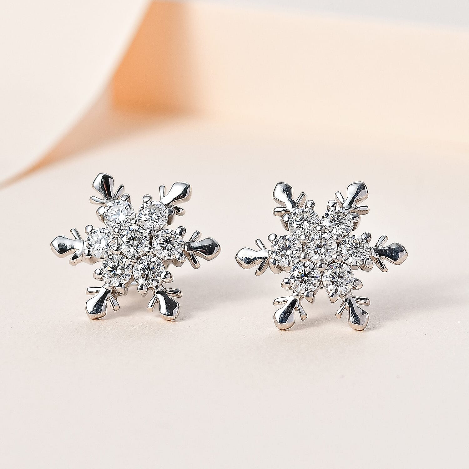 Moissanite Snowflake Stud Earrings in Platinum Overlay Sterling Silver 1.55 Ct.