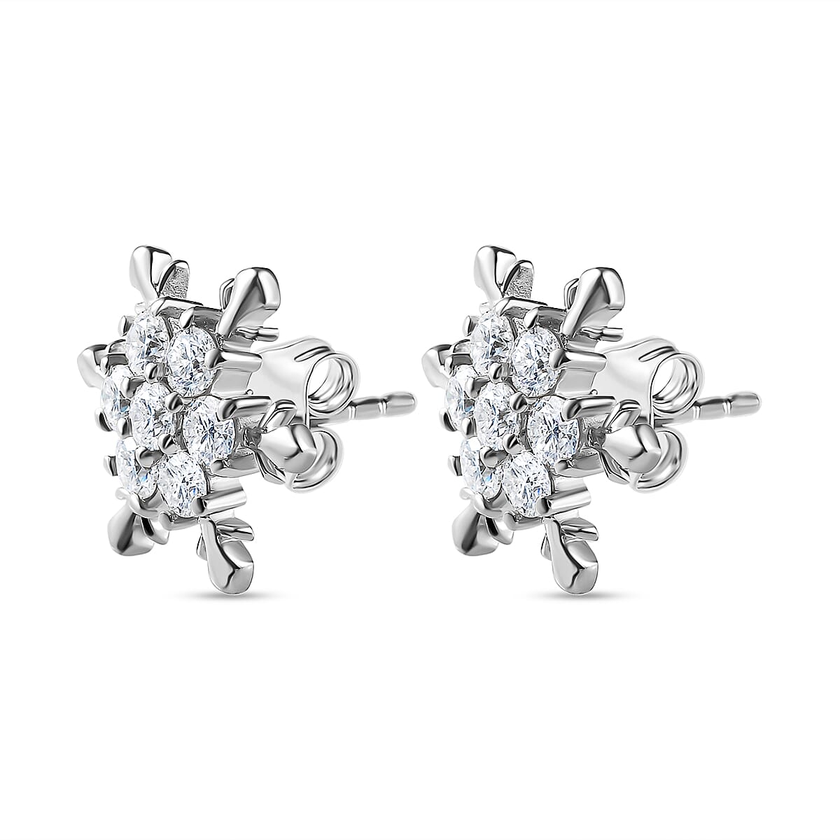 Moissanite Snowflake Stud Earrings in Platinum Overlay Sterling Silver 1.55 Ct.