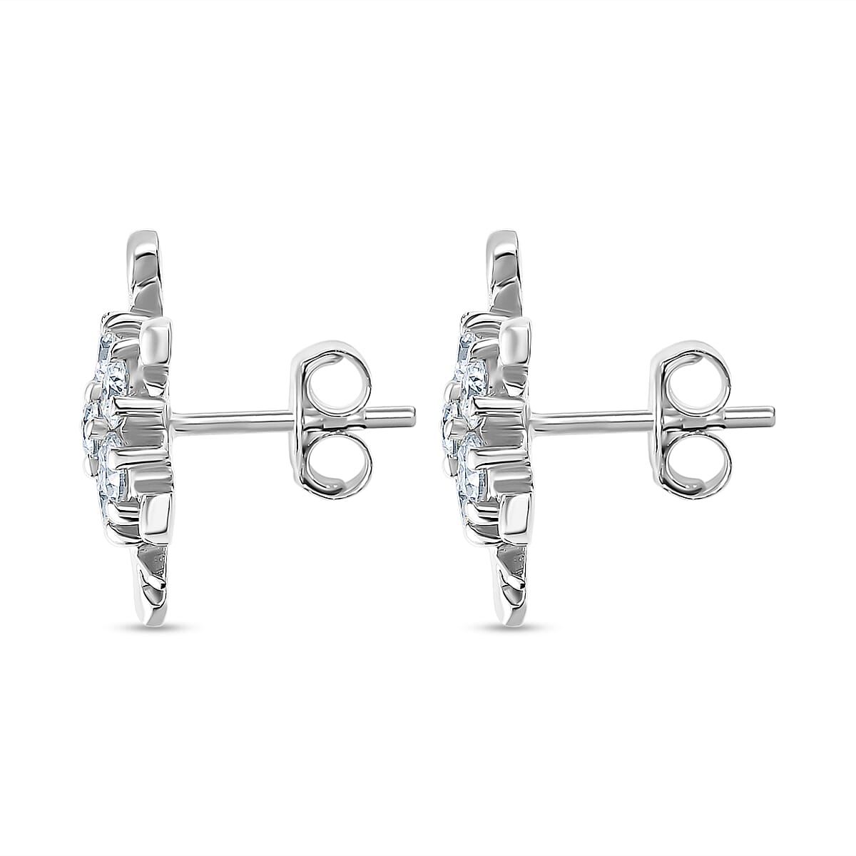 Moissanite Snowflake Stud Earrings in Platinum Overlay Sterling Silver 1.55 Ct.