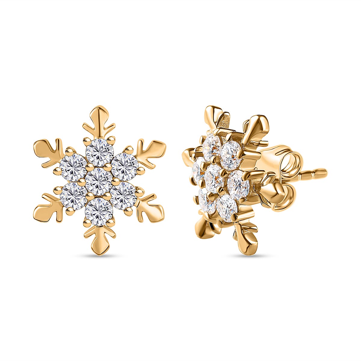 Moissanite Snowflake Earrings in 18K Yellow Gold Vermeil Plated Sterling Silver 1.42 Ct.
