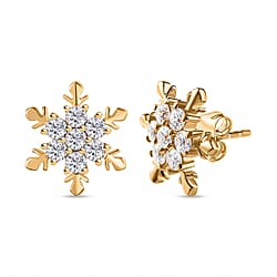 Moissanite Snowflake Stud Earrings in 18K Yellow Gold Vermeil Plated Sterling Silver 1.42 Ct.