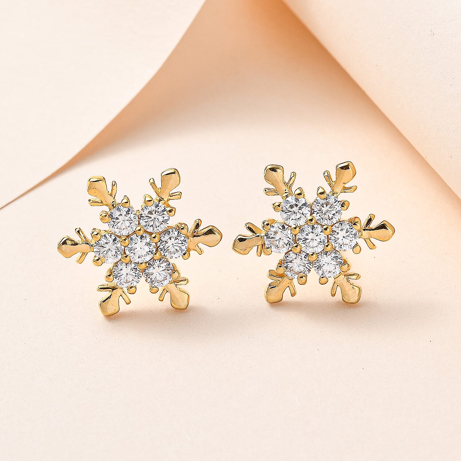Moissanite Snowflake Earrings in 18K Yellow Gold Vermeil Plated Sterling Silver 1.42 Ct.