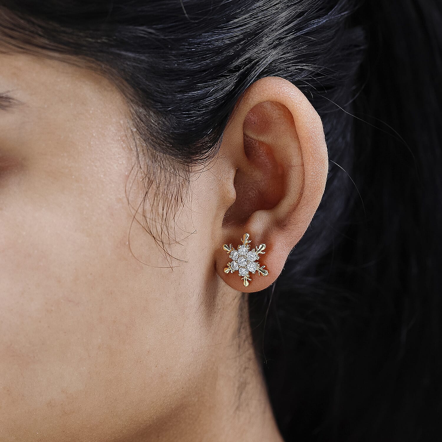 Moissanite Snowflake Earrings in 18K Yellow Gold Vermeil Plated Sterling Silver 1.42 Ct.