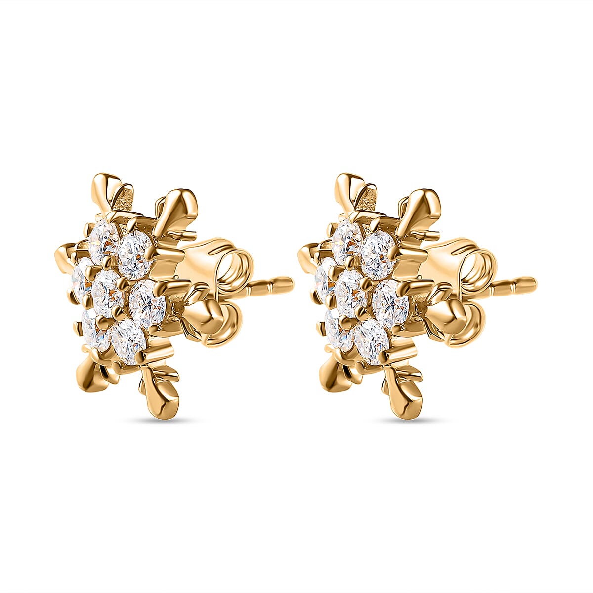 Moissanite Snowflake Earrings in 18K Yellow Gold Vermeil Plated Sterling Silver 1.42 Ct.