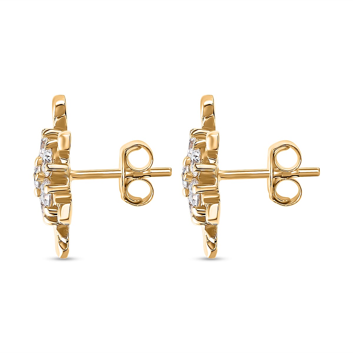 Moissanite Snowflake Earrings in 18K Yellow Gold Vermeil Plated Sterling Silver 1.42 Ct.