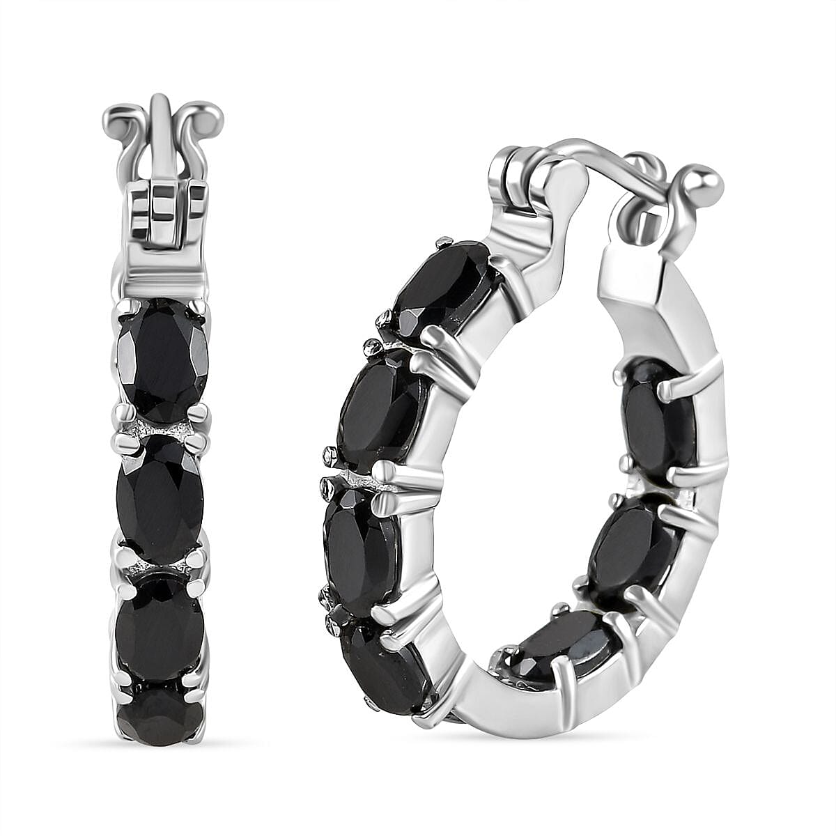 Black Spinel  J Hoop Half Hoop Earring 8.764 Ct.