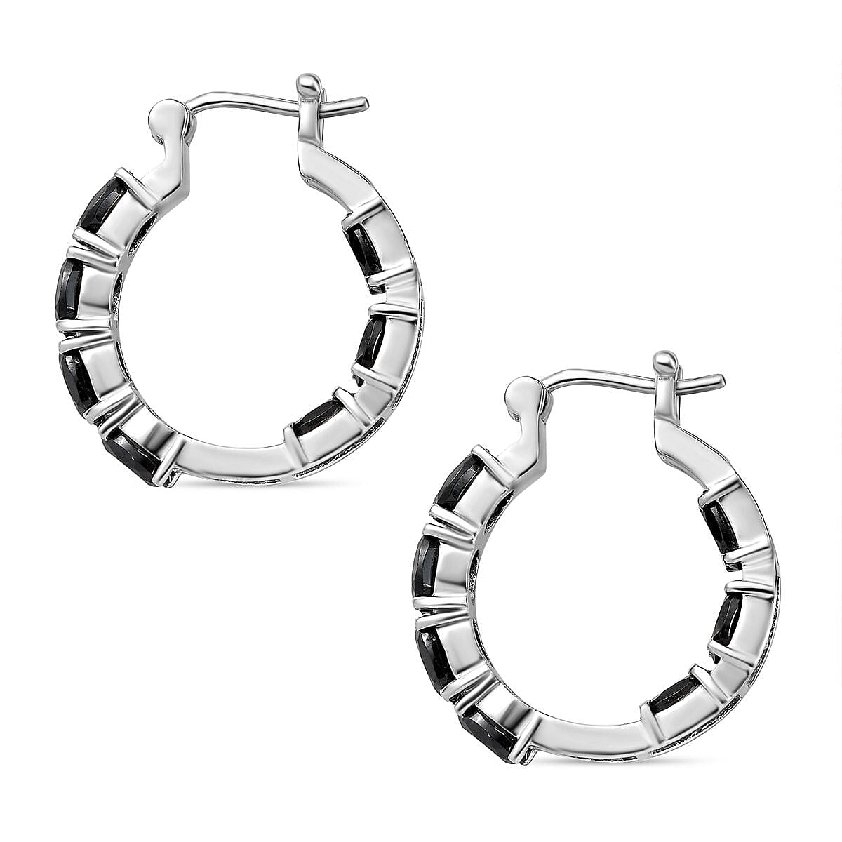 Black Spinel  J Hoop Half Hoop Earring 8.764 Ct.