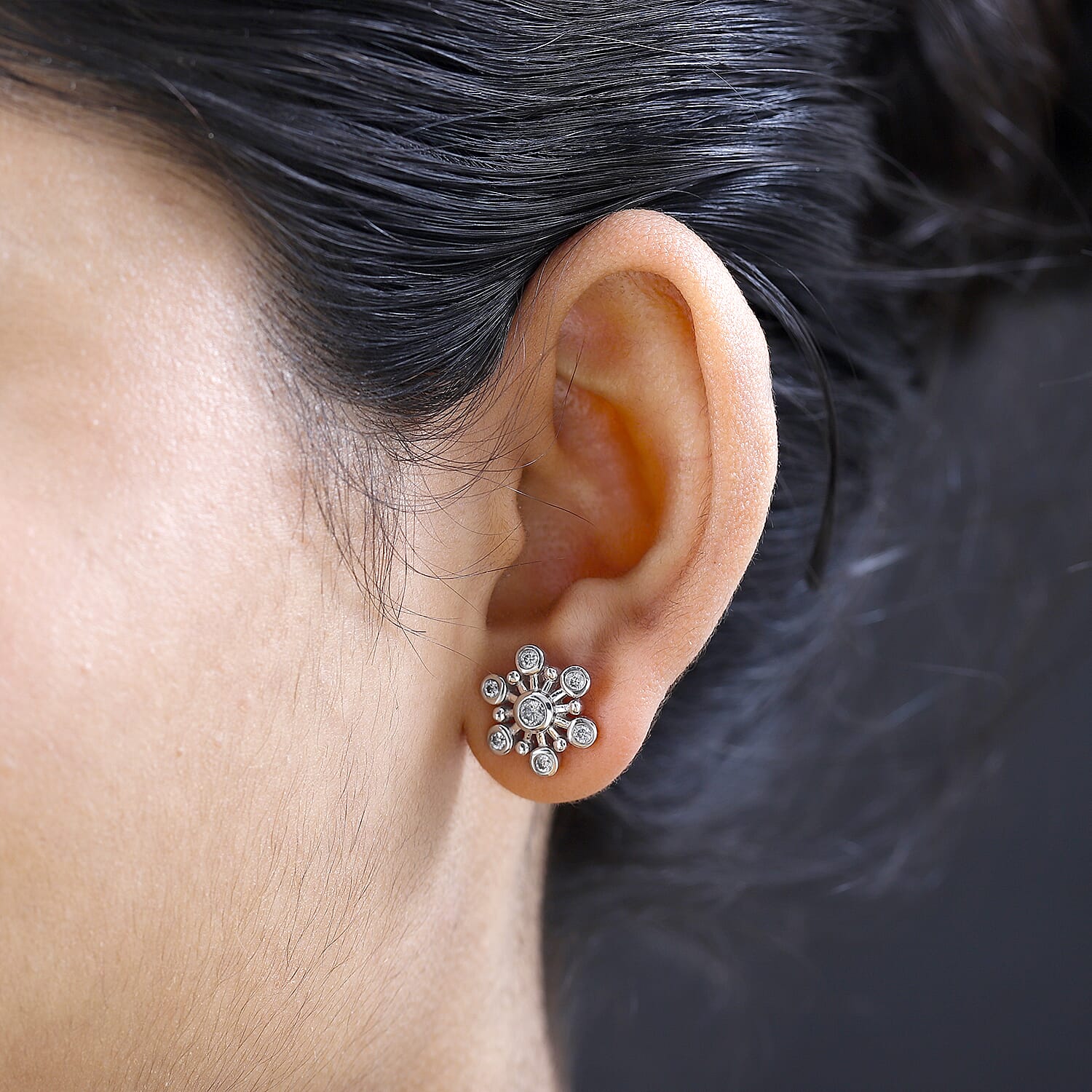 Moissanite Floral Earrings in Platinum Overlay Sterling Silver