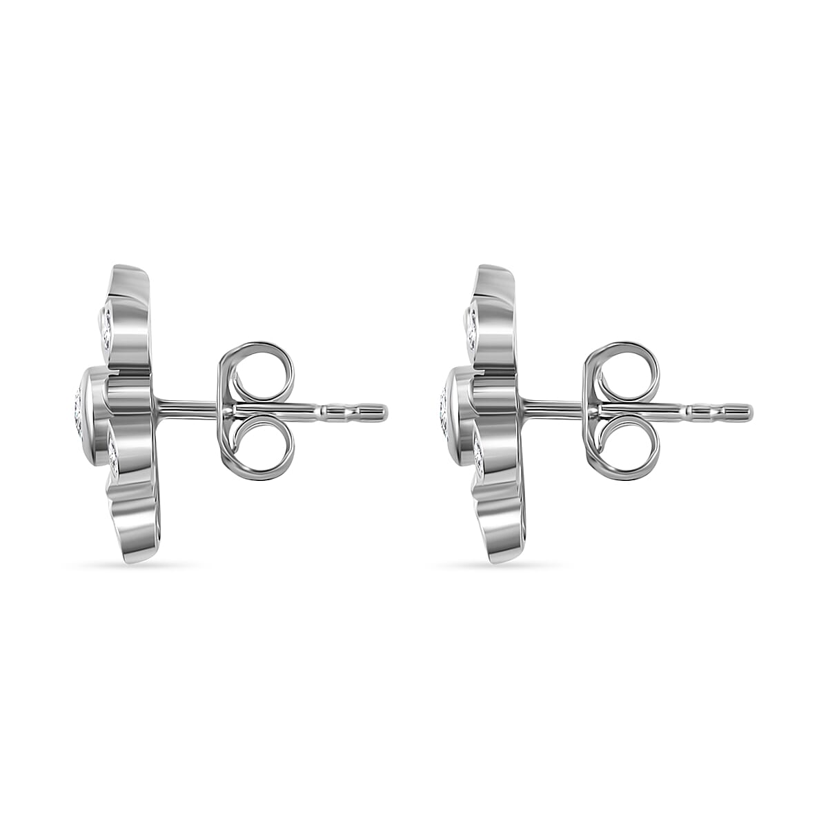 Moissanite Floral Earrings in Platinum Overlay Sterling Silver