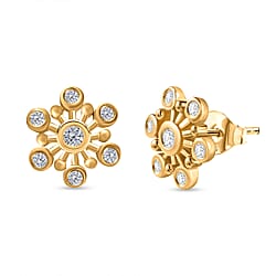 Moissanite Floral Stud Earrings in Platinum Overlay Sterling Silver