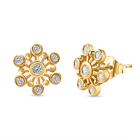 Moissanite Floral Stud Earrings in 18K Yellow Gold Vermeil Plated Sterling Silver