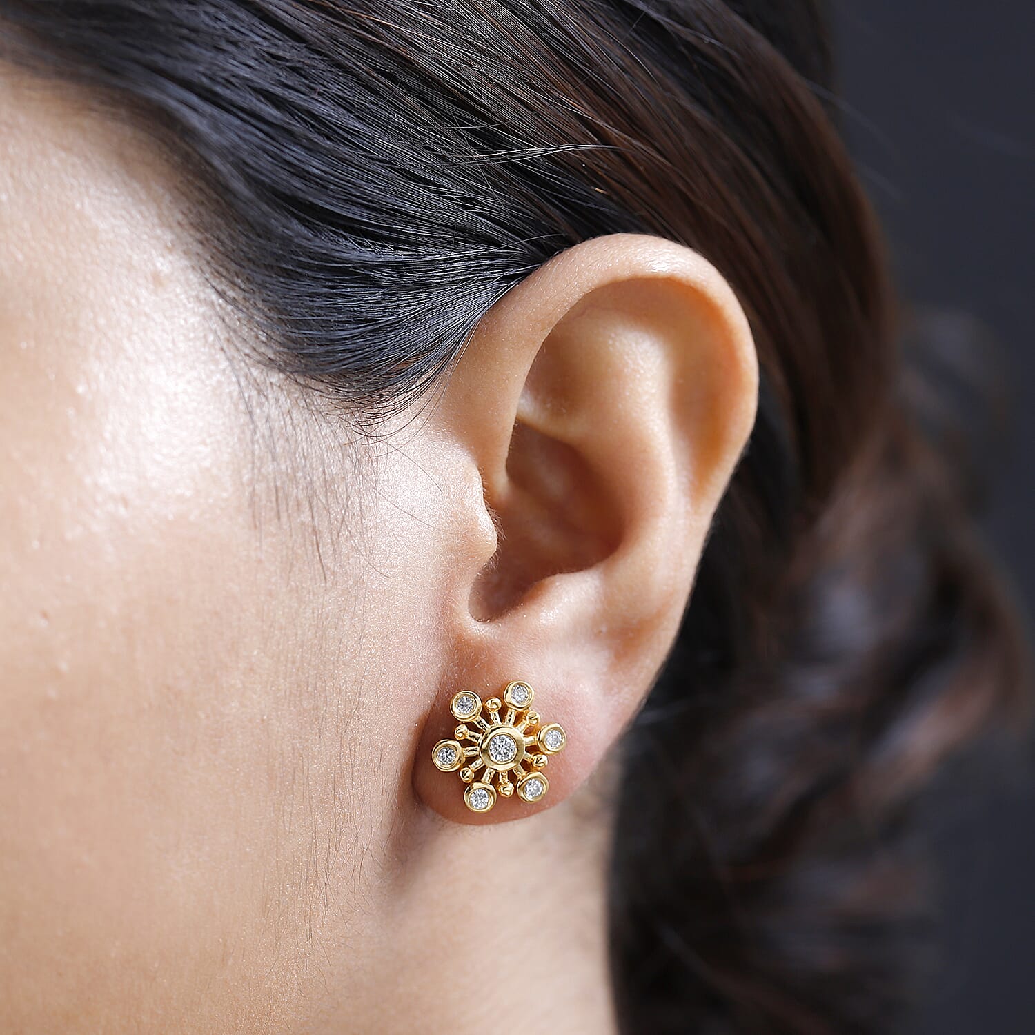 Moissanite Floral Earrings in 18K Yellow Gold Vermeil Plated Sterling Silver