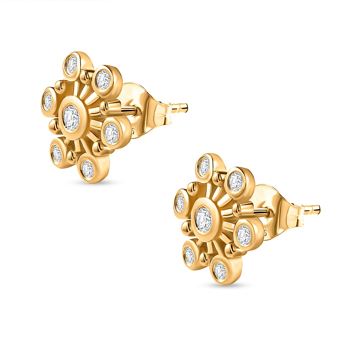 Moissanite Floral Earrings in 18K Yellow Gold Vermeil Plated Sterling Silver