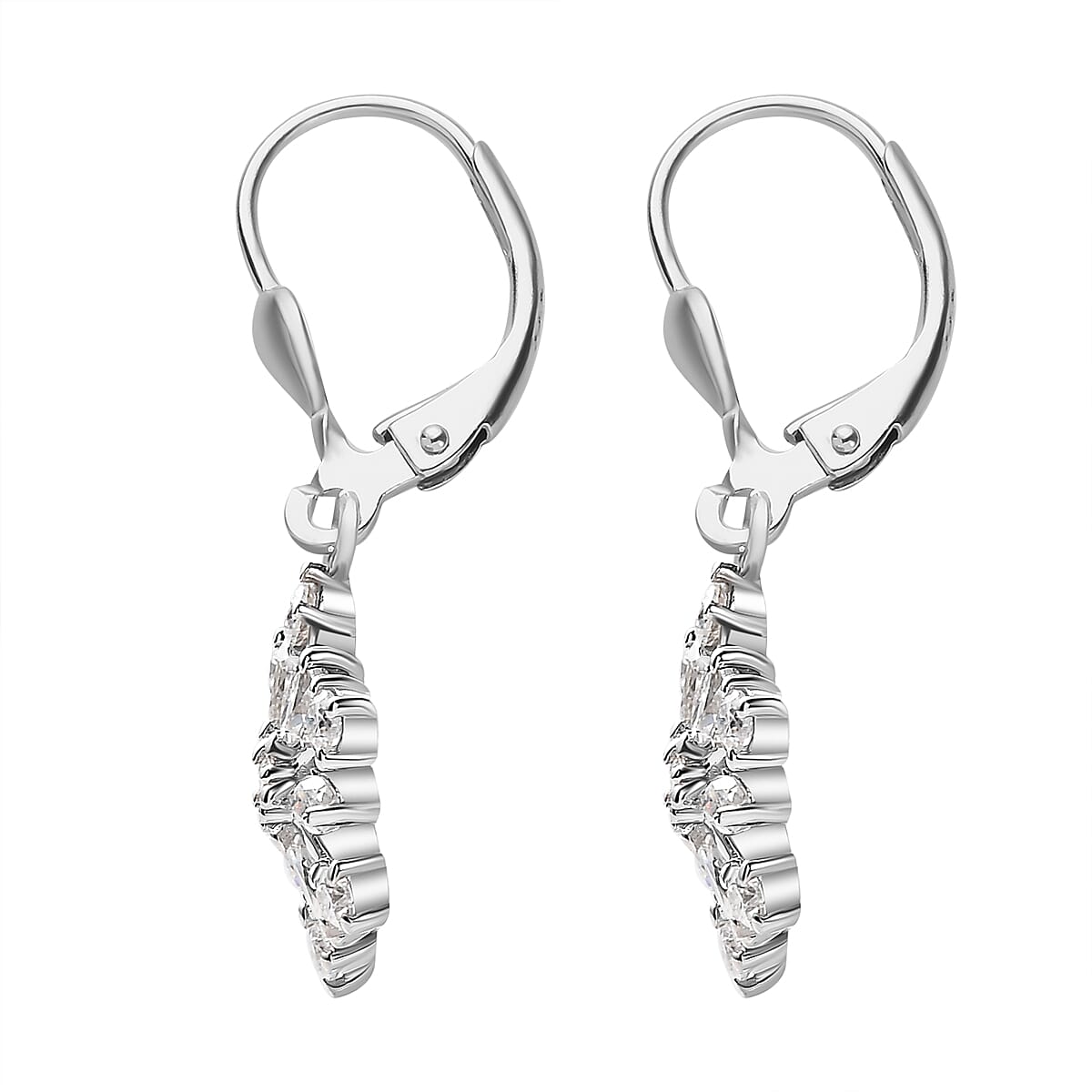 Moissanite Dangling Snowflake Earrings in Platinum Overlay Sterling Silver 1.48 Ct.