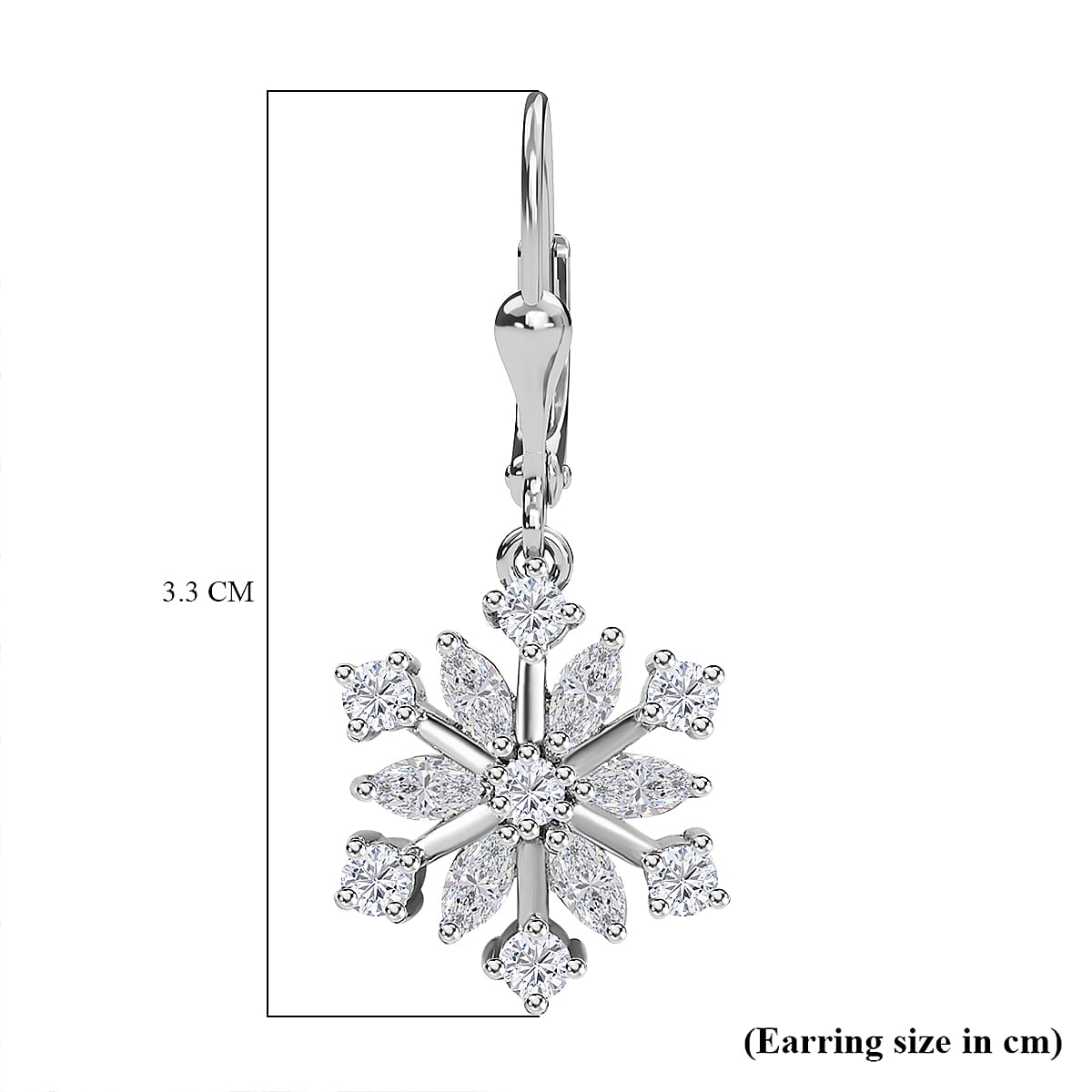 Moissanite Dangling Snowflake Earrings in Platinum Overlay Sterling Silver 1.48 Ct.