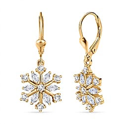Moissanite Dangling Snowflake Earrings in 18K Yellow Gold Vermeil Plated Sterling Silver 1.48 Ct.