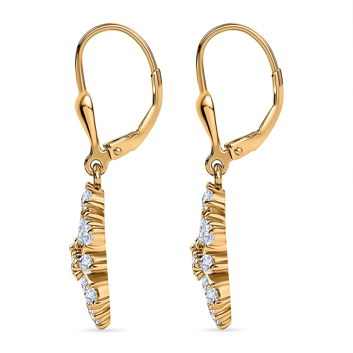 Moissanite Dangling Snowflake Earrings in 18K Yellow Gold Vermeil Plated Sterling Silver 1.48 Ct.