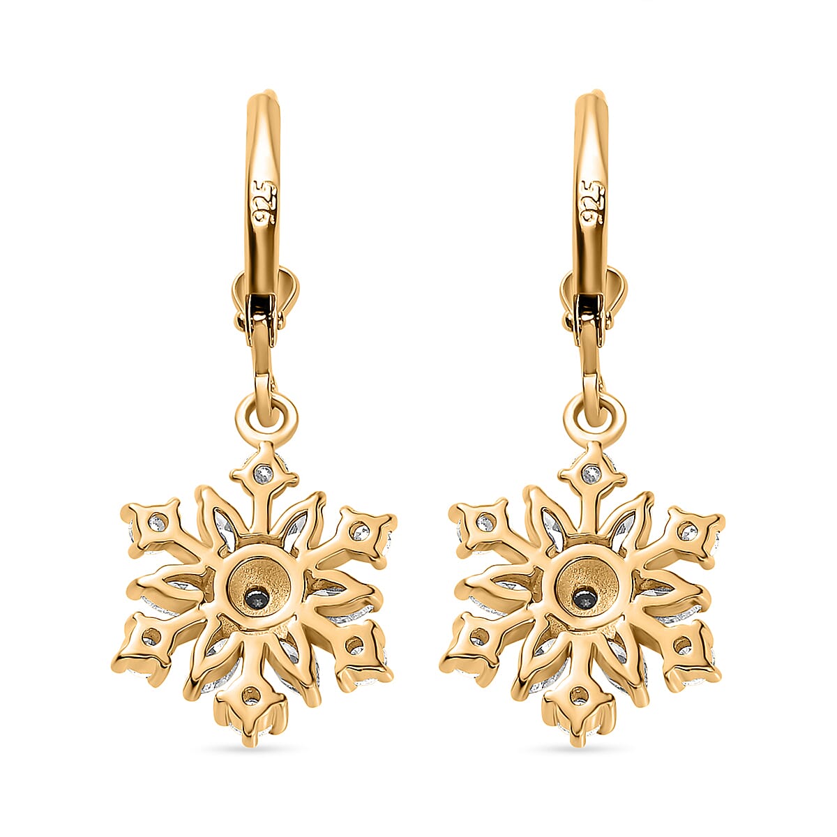 Moissanite Dangling Snowflake Earrings in 18K Yellow Gold Vermeil Plated Sterling Silver 1.48 Ct.