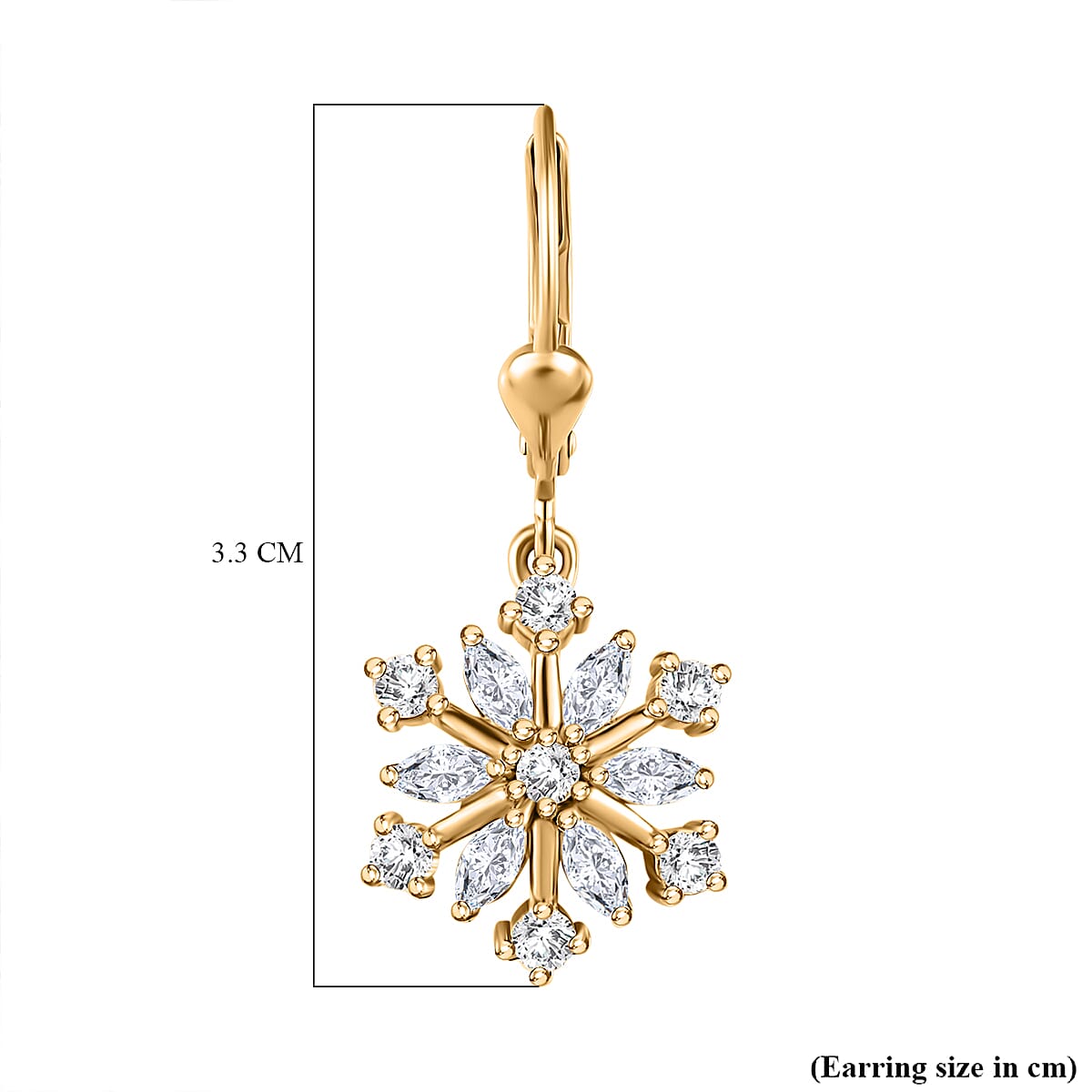 Moissanite Dangling Snowflake Earrings in 18K Yellow Gold Vermeil Plated Sterling Silver 1.48 Ct.