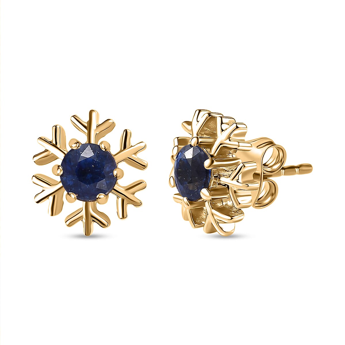 Masoala Sapphire  Solitaire Stud Push Post Earring in Vermeil YG Sterling Silver 1.41 ct  1.410  Ct.