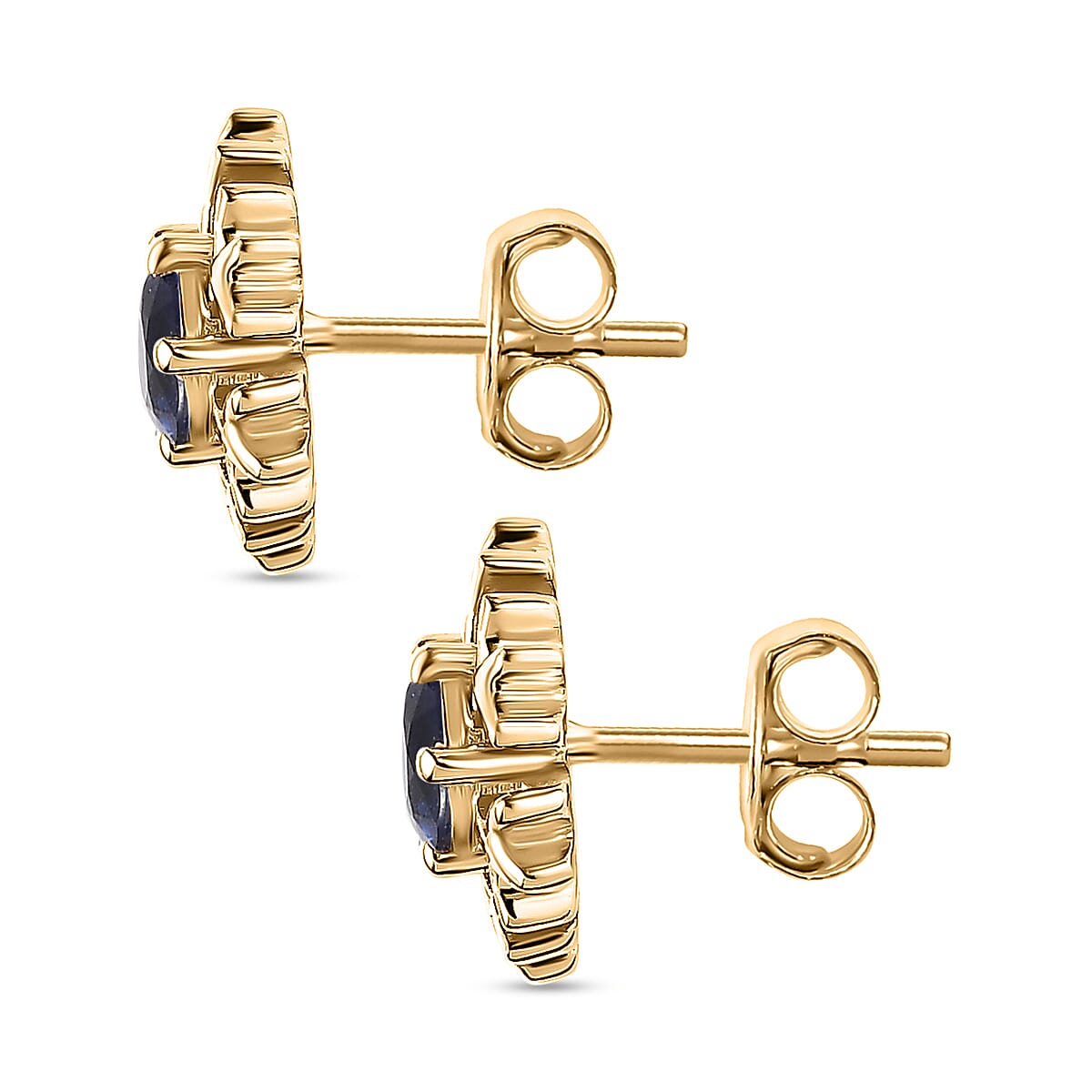 Masoala Sapphire  Solitaire Stud Push Post Earring in Vermeil YG Sterling Silver 1.41 ct  1.410  Ct.