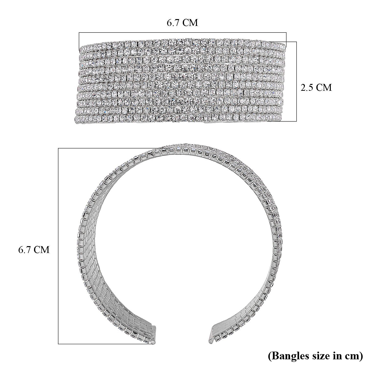 One Time Closeout - White Austrian Crystal Flexible Bangle (Size - 7.5) in Silver Tone