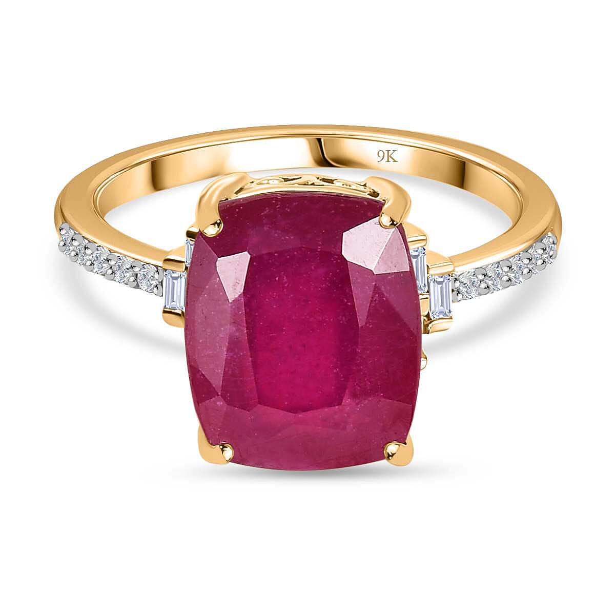 9K Yellow Gold African Ruby & Diamond Ring 6.38 Ct