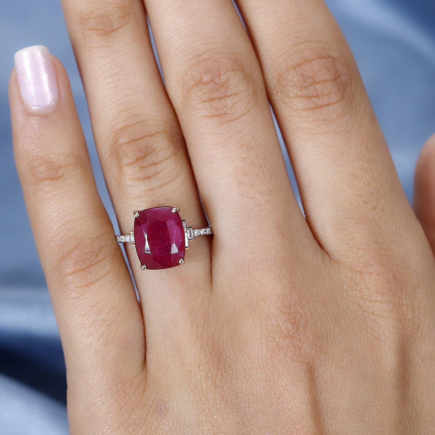 9K Yellow Gold African Ruby & Diamond Ring 6.38 Ct