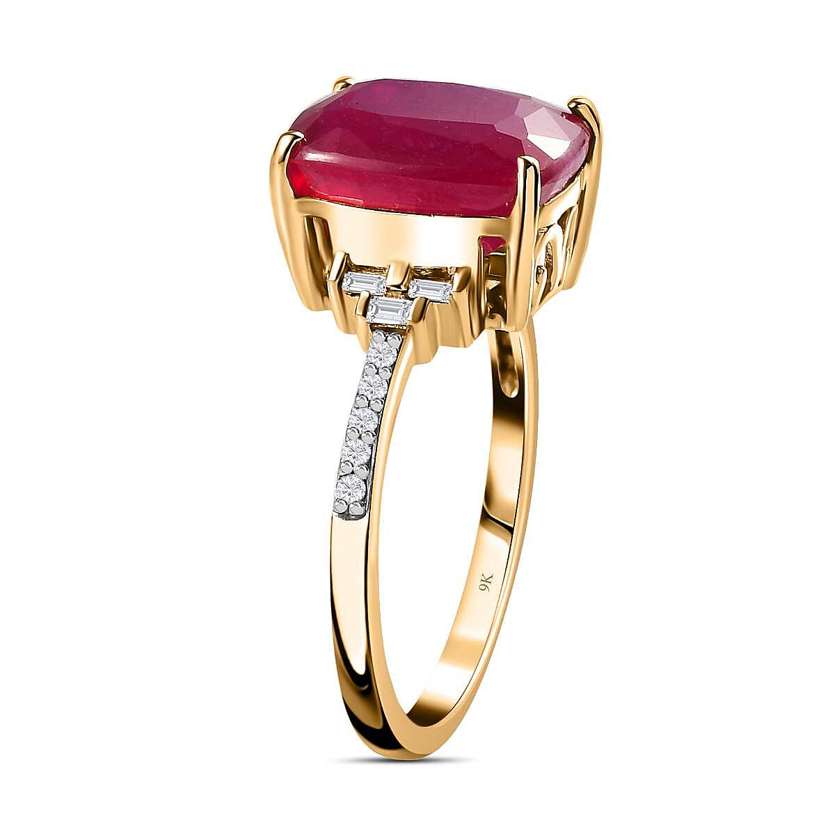 9K Yellow Gold African Ruby & Diamond Ring 6.38 Ct