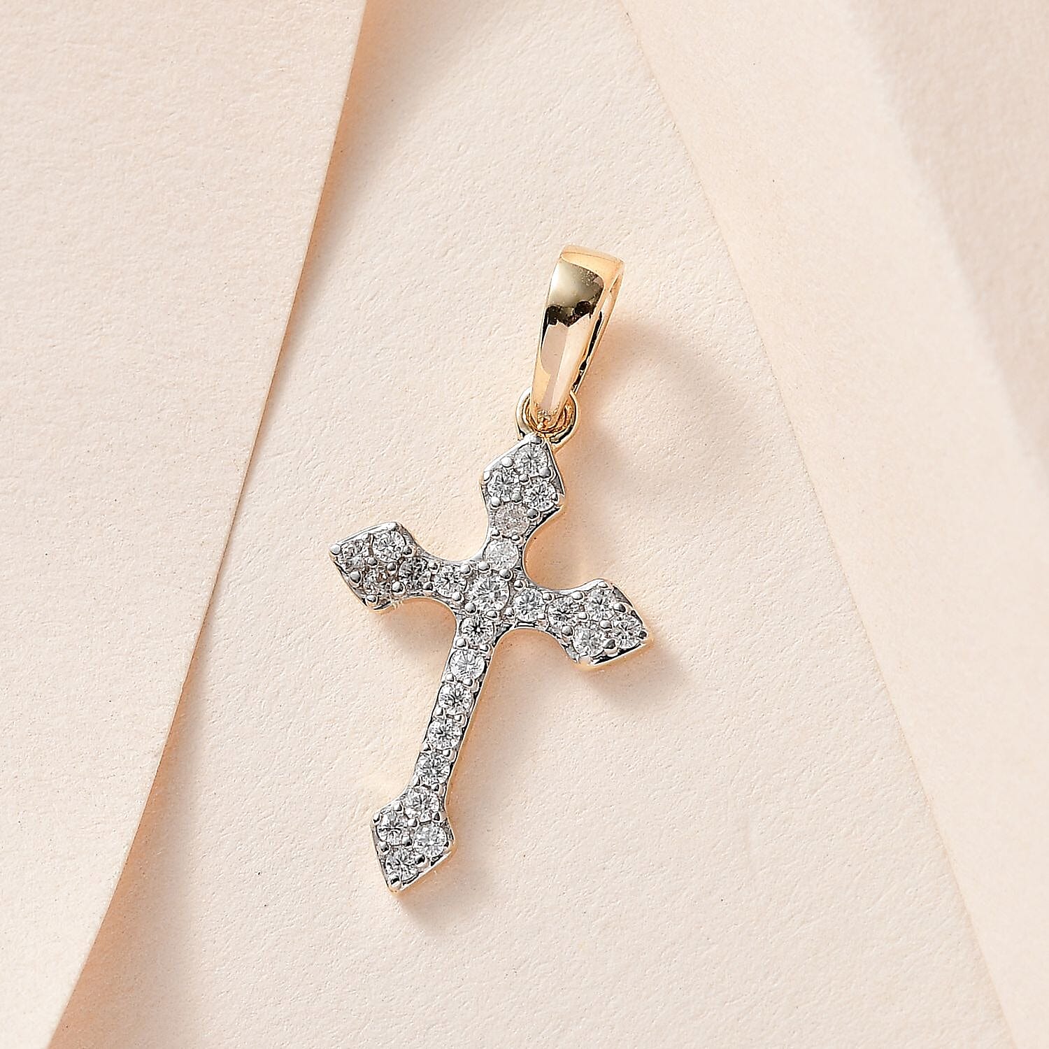 9K Yellow Gold Moissanite Cross Pendant
