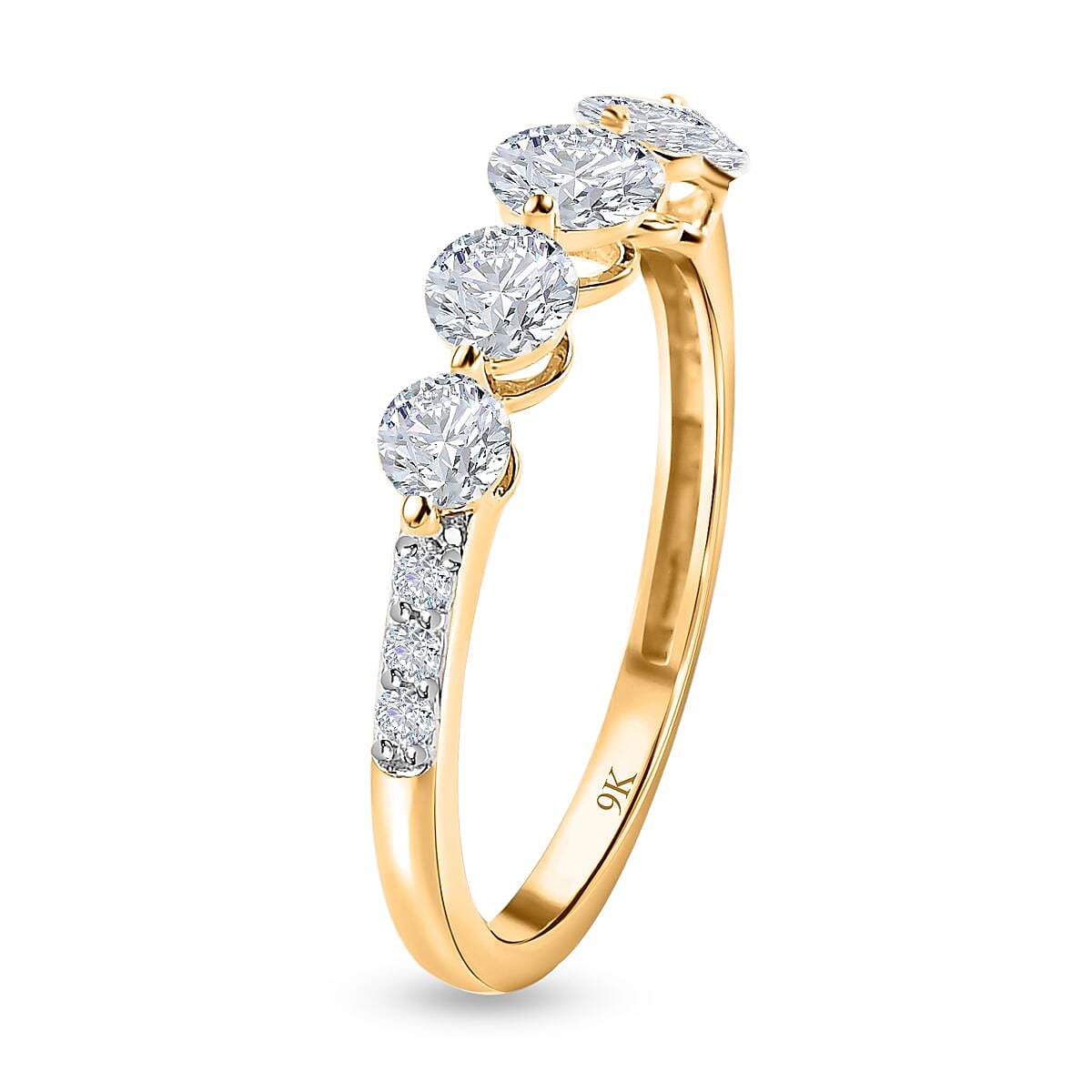 9K Yellow Gold Moissanite Half Eternity Ring