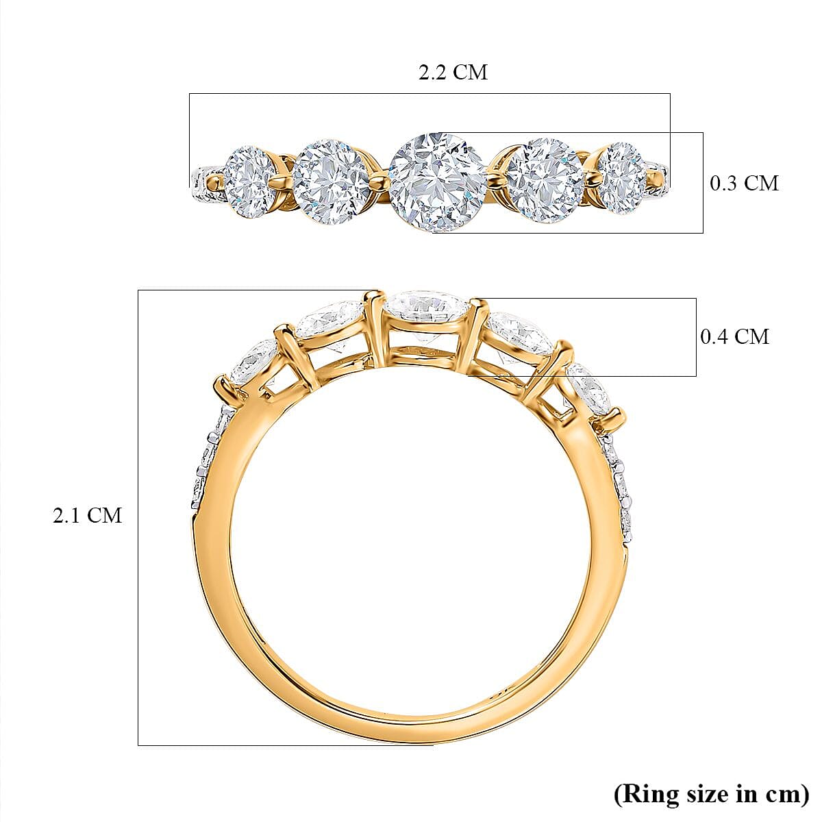 9K Yellow Gold Moissanite Half Eternity Ring