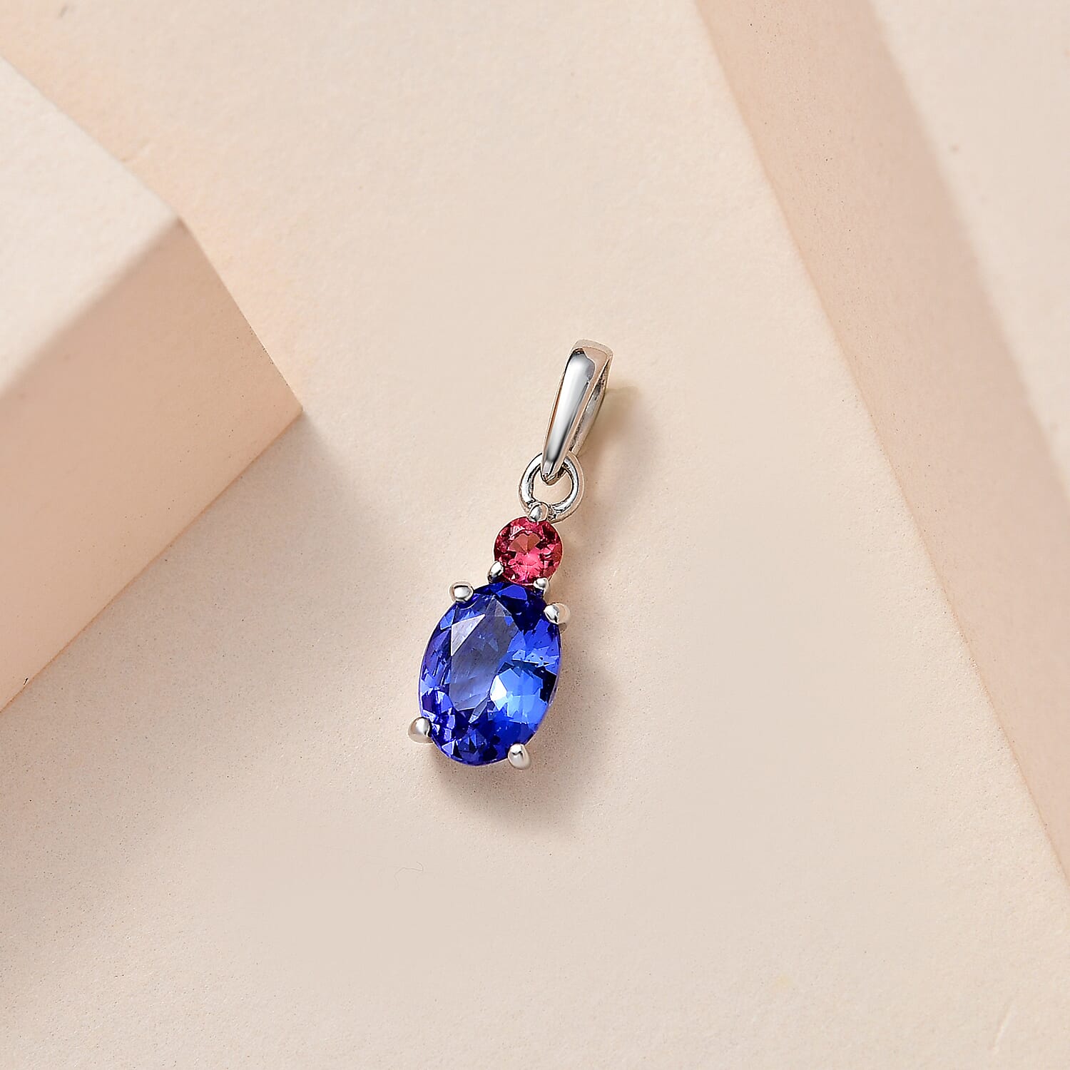 9K White Gold Tanzanite & Pink Tourmaline Pendant