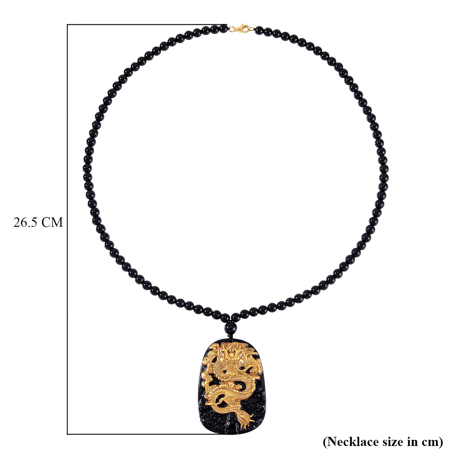 Black Obsidian Dragon Necklace (Size - 26) in 18K YG Overlay Sterling Silver