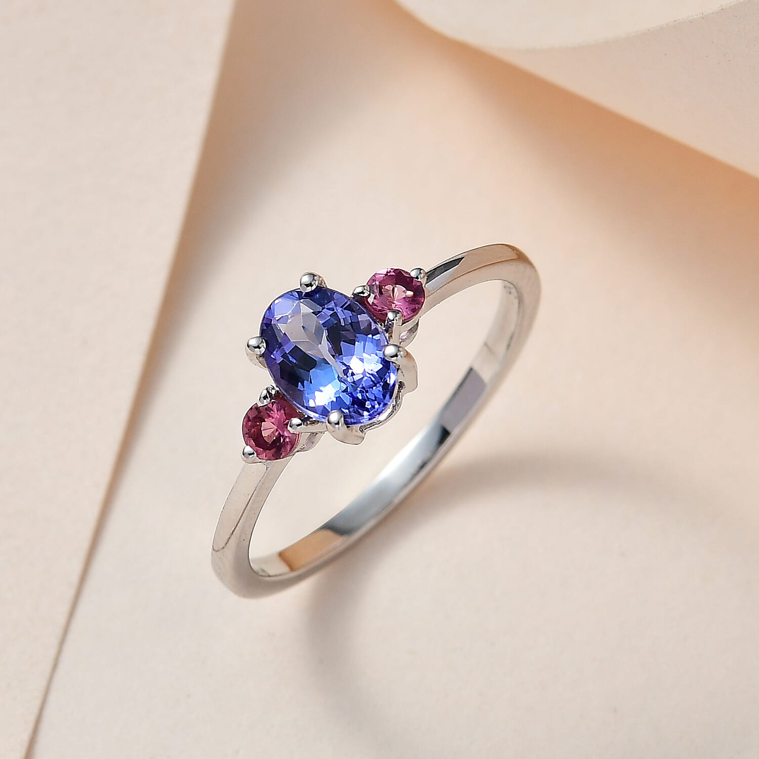 9K White Gold AA Tanzanite & Pink Tourmaline Ring
