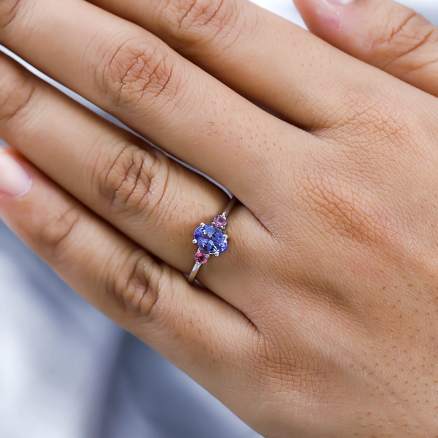 9K White Gold AA Tanzanite & Pink Tourmaline Ring