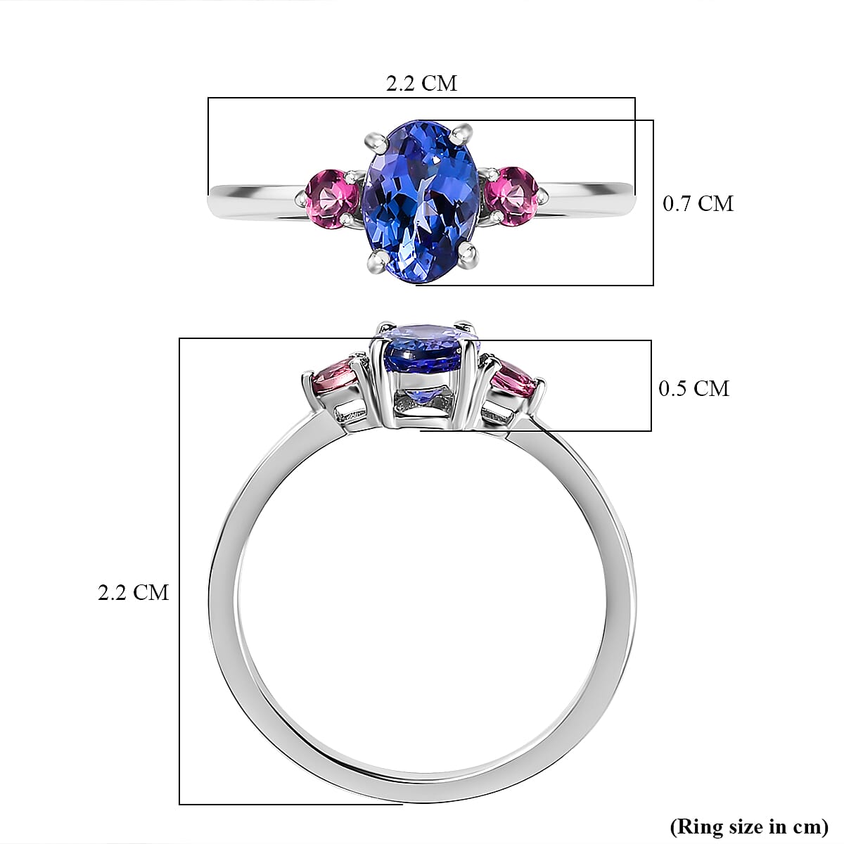 9K White Gold AA Tanzanite & Pink Tourmaline Ring