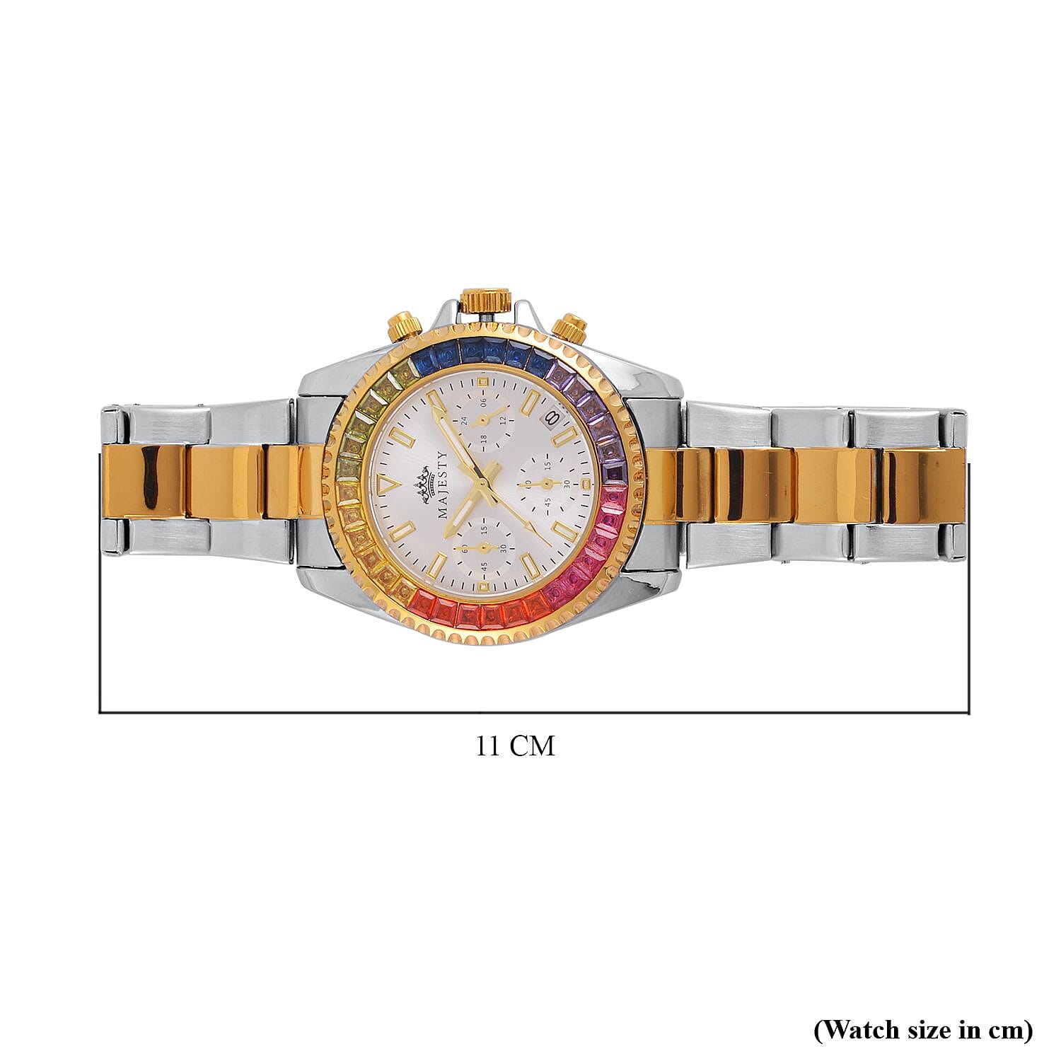 MAJESTY-  Exclusive Edition Multi Function Movement Watch with Cubic Zirconia Studded Dial and Metal Strap Watch withTwo Tone Colour Metal Strap.