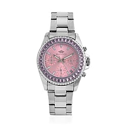 MAJESTY Limited Edition Multi-Function Purple CZ Purple Dial 3 ATM Water Resistant Watch in Gold Tone With Gift Box