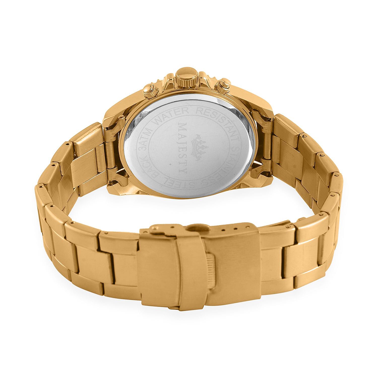 MAJESTY-  Exclusive Edition Multi Function Movt. Watch with Cubic Zirconia Studded Dial Watch with Gold Colour Metal Strap.