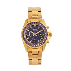 MAJESTY Limited Edition Multi-Function Purple CZ Purple Dial 3 ATM Water Resistant Watch in Gold Tone With Gift Box