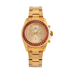 MAJESTY Limited Edition Multi-Function Purple CZ Purple Dial 3 ATM Water Resistant Watch in Gold Tone With Gift Box