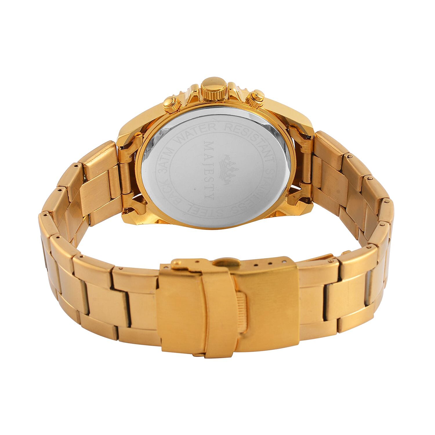 MAJESTY-  Exclusive Edition Multi Function Movt. Watch with Cubic Zirconia Studded Gold Dial Watch with Gold Colour Metal Strap.