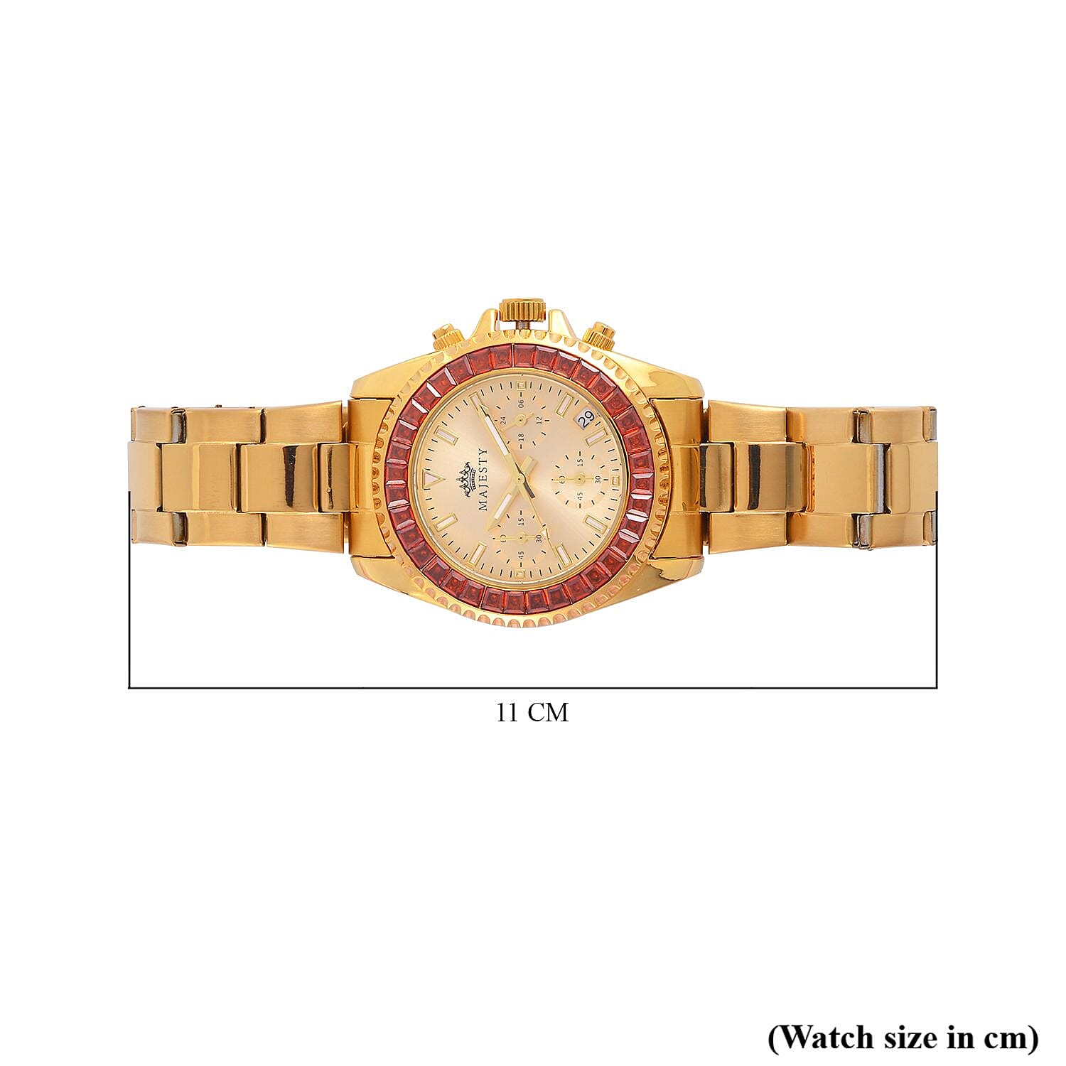 MAJESTY-  Exclusive Edition Multi Function Movt. Watch with Cubic Zirconia Studded Gold Dial Watch with Gold Colour Metal Strap.